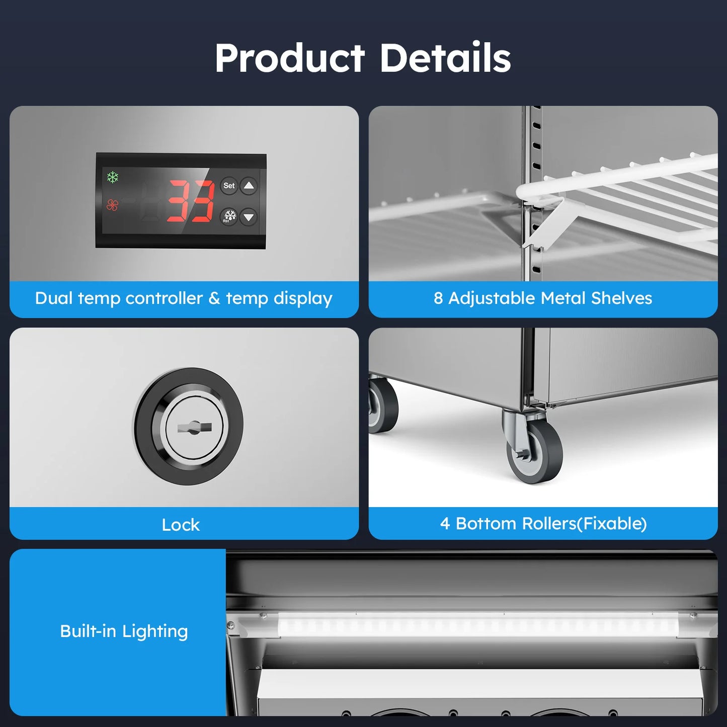 SHICUO Commercial Refrigerator Freezer Combo Two Temperature Zones
