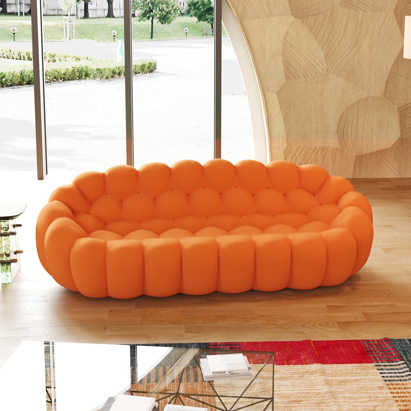 Sdorens Comfortable Curved Couch Honeycomb Mesh Fabric Bean Bag Sofa