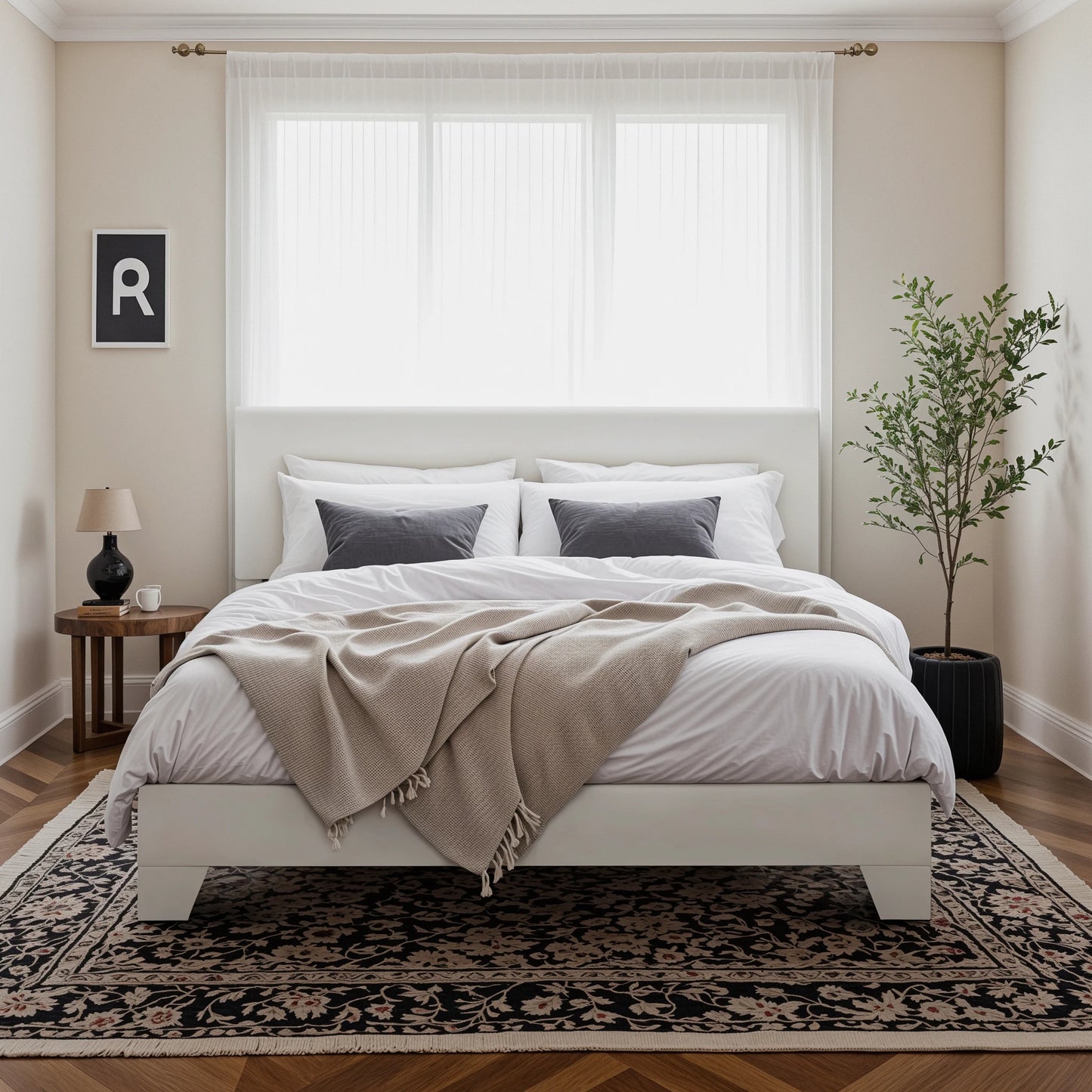 HOOMI Upholstered Bed Frame With Adjustable Headboard And Noise Free