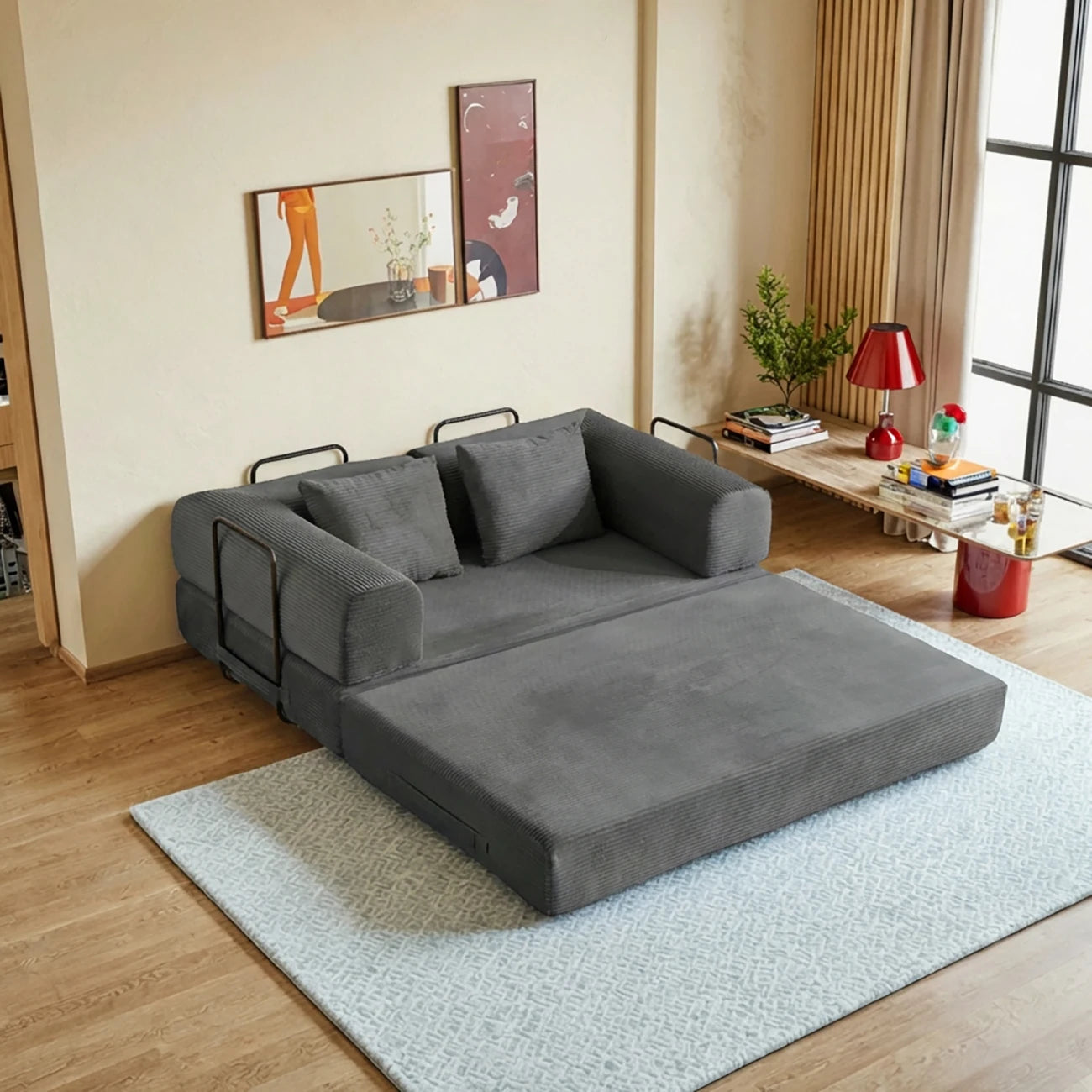 THOLASIS 4 In 1 Cloud Boneless Convertible Floor Sofa Bed