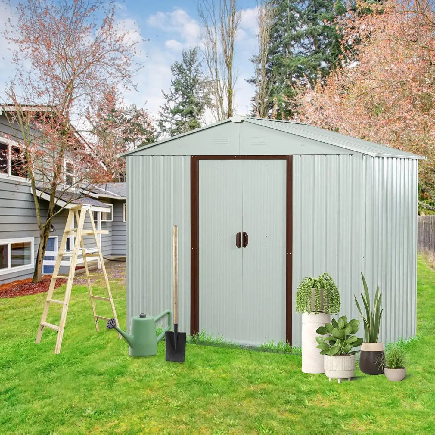 Metal Outdoor Storage Shed With Lockable Sliding Door