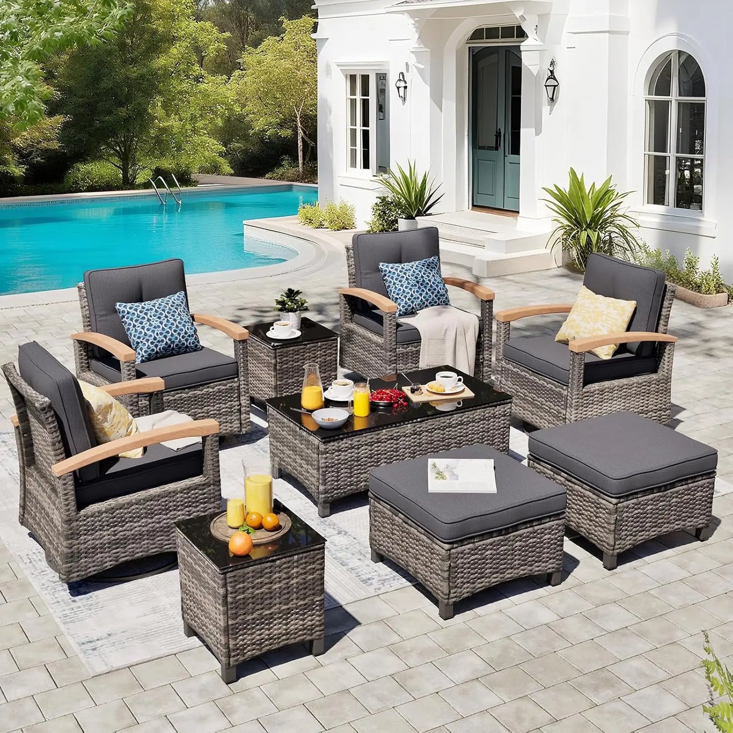Outdoor Wicker Patio Furniture Set Swivel Rocker Chairs