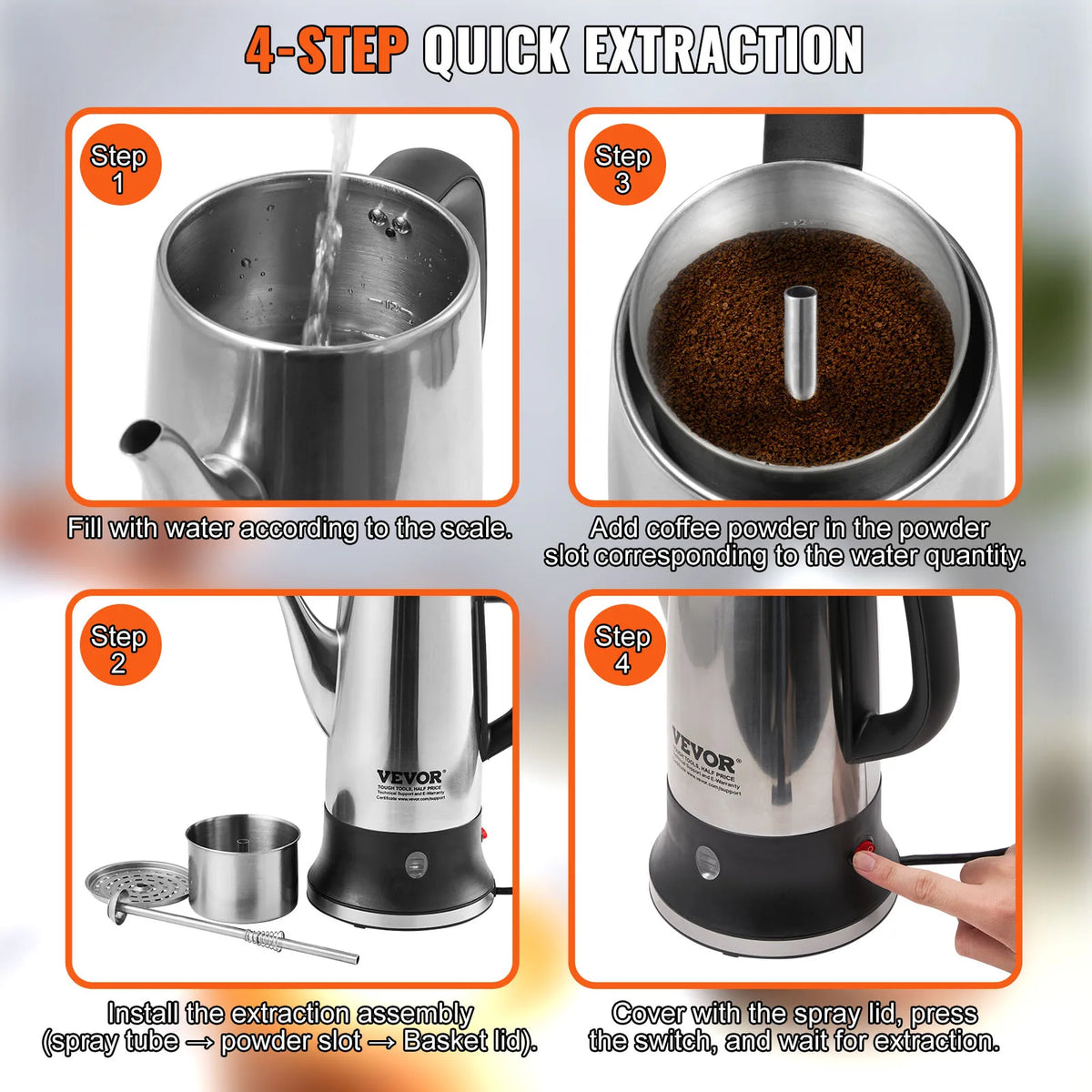 SucceBuy Electric Stainless Steel Coffee Percolator With Keep Warm Function