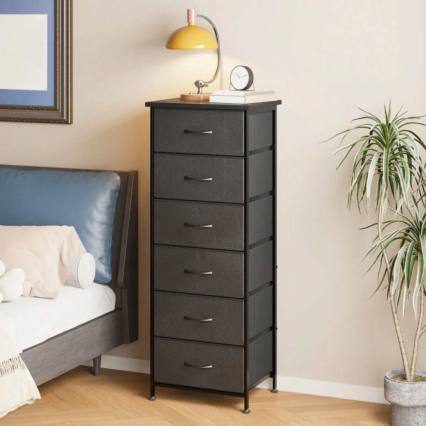 Six Drawer Nightstand Fabric Dresser For Bedroom Storage