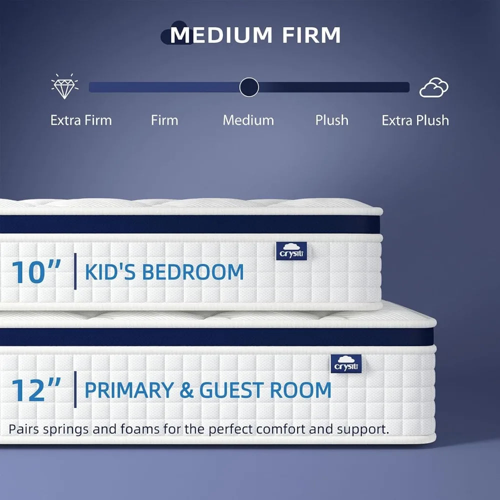 Queen Size Mattress 12 Inch-Hybrid Mattress Bed in A Box, Medium Firm for All Sleepers, Pressure Pain Relief,