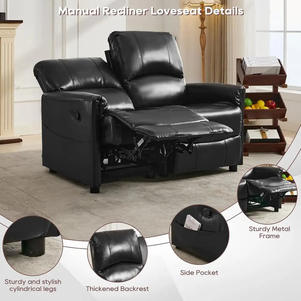 UKMJ Faux Leather Manual Recliner Loveseat Sofa With Side Pocket