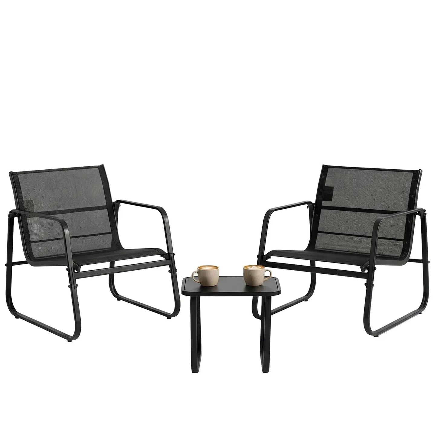 JHK Patio Furniture 3 Piece Outdoor Set With Table Metal Frame