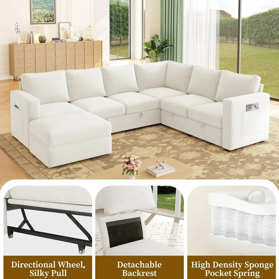 83.5 Sectional Sleeper Sofa with Pull Out Couch, Modern 5 Seat L Shaped Modular Couch, Sectionals Modular Sofa with S Customized