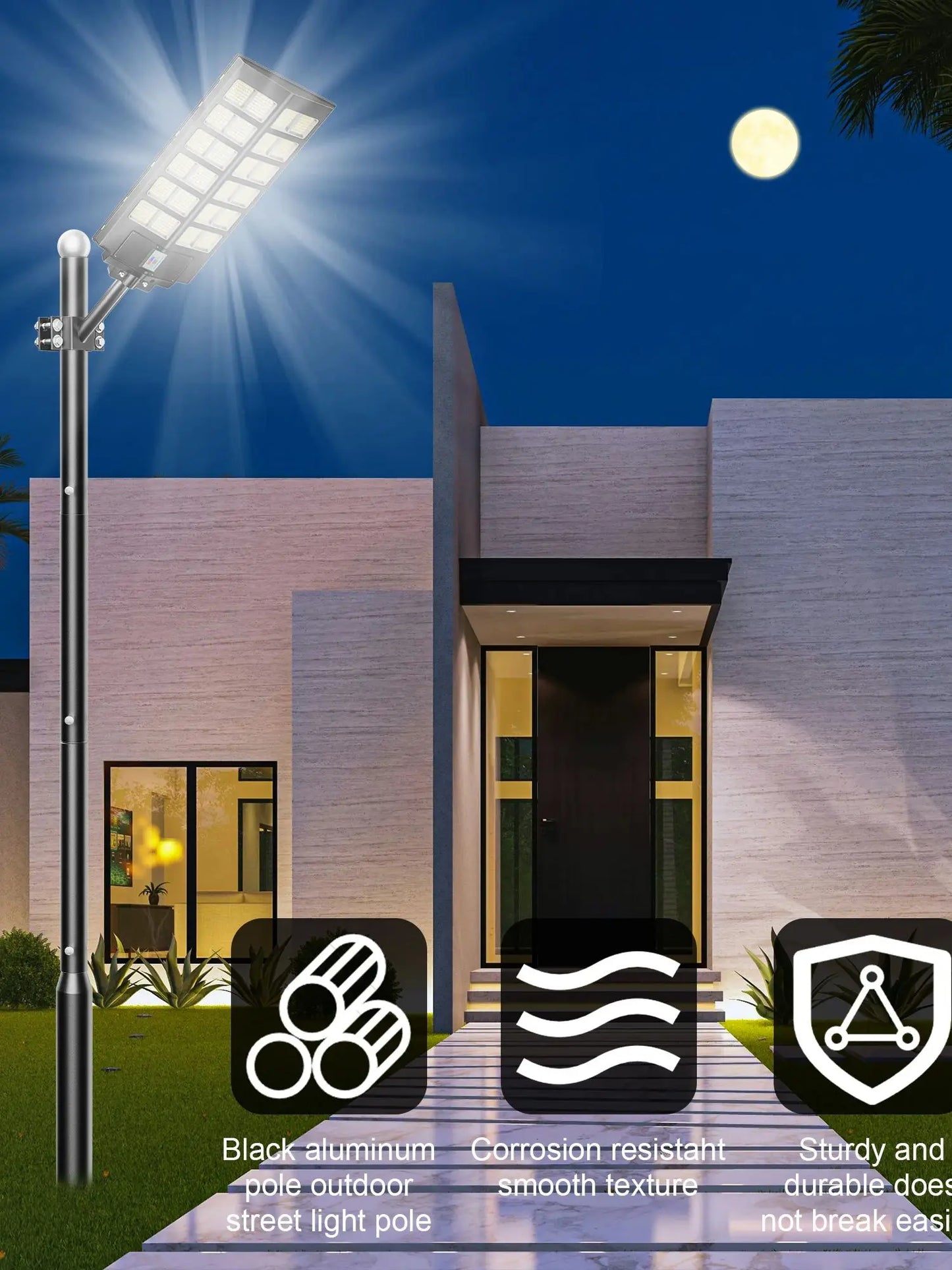 2-Pack 6000W Waterproof Solar Street Light With Motion Sensor