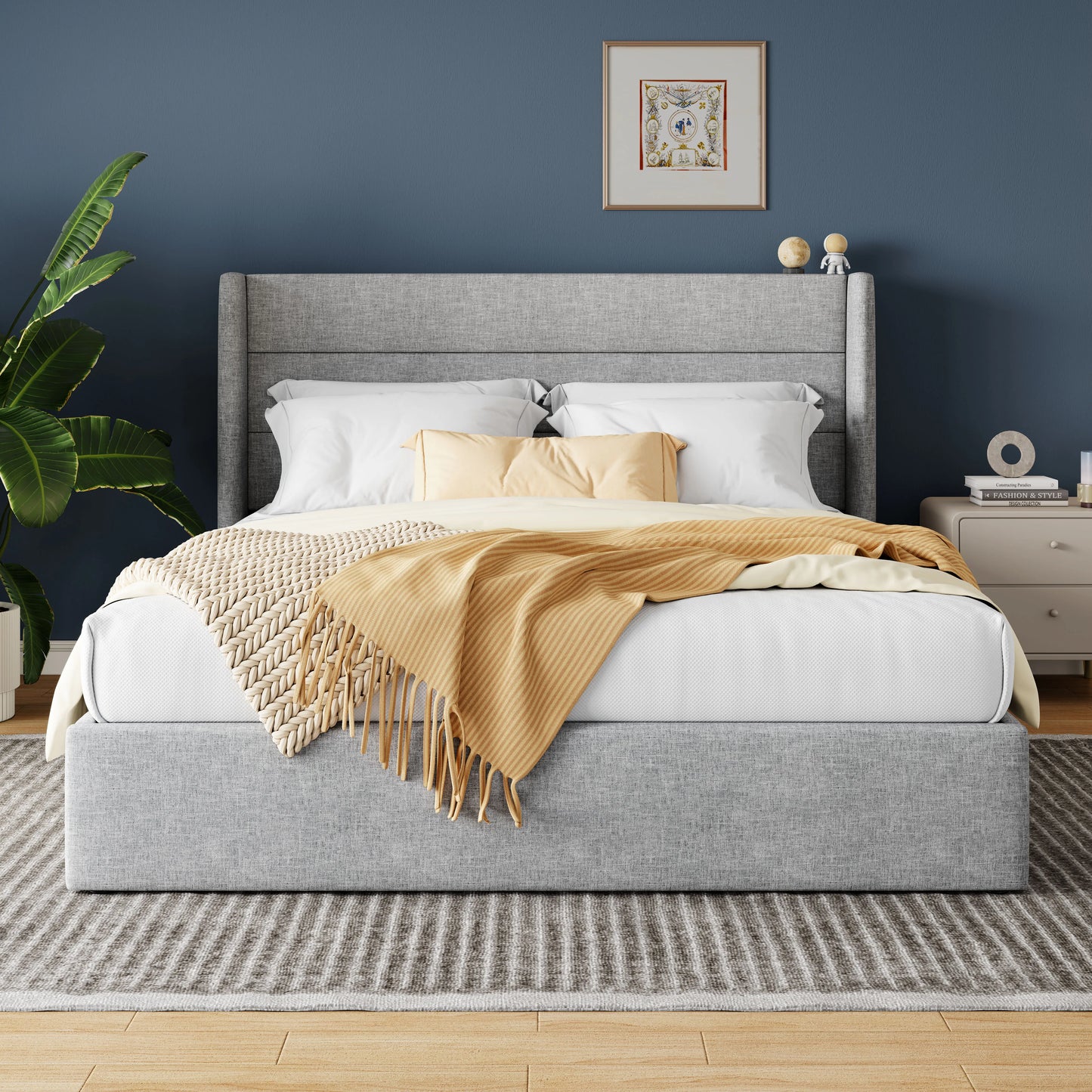 HOOMIC Lift Up Storage Bed With Wingback Headboard And Storage