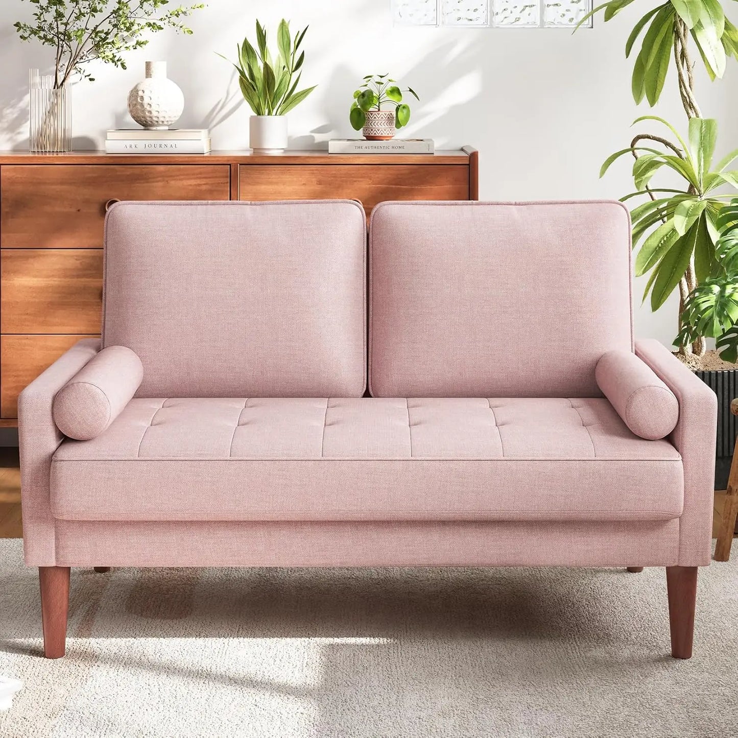 Mid Century Modern Loveseat Sofa With Wood Legs For Apartment