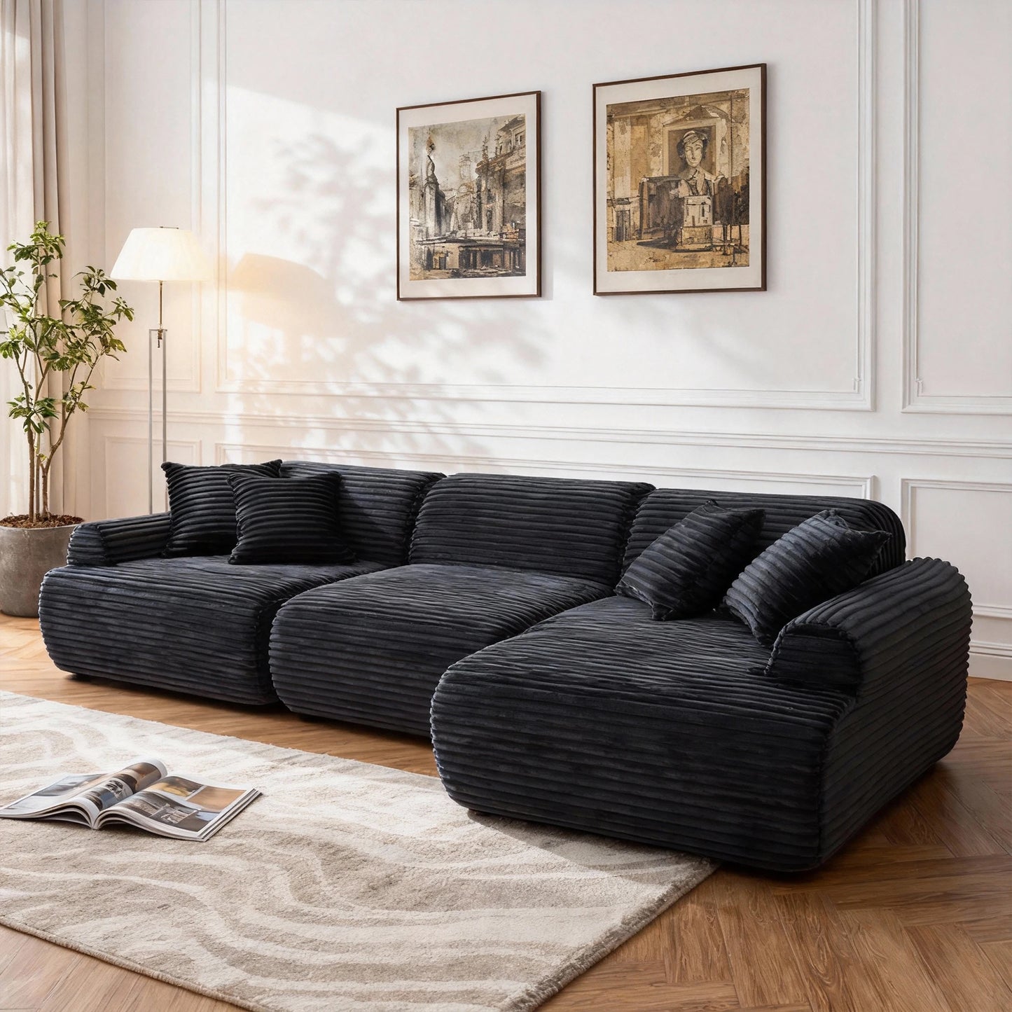 THOLASIS L Shaped Modular Leather Sofa Deep Seat Comfort