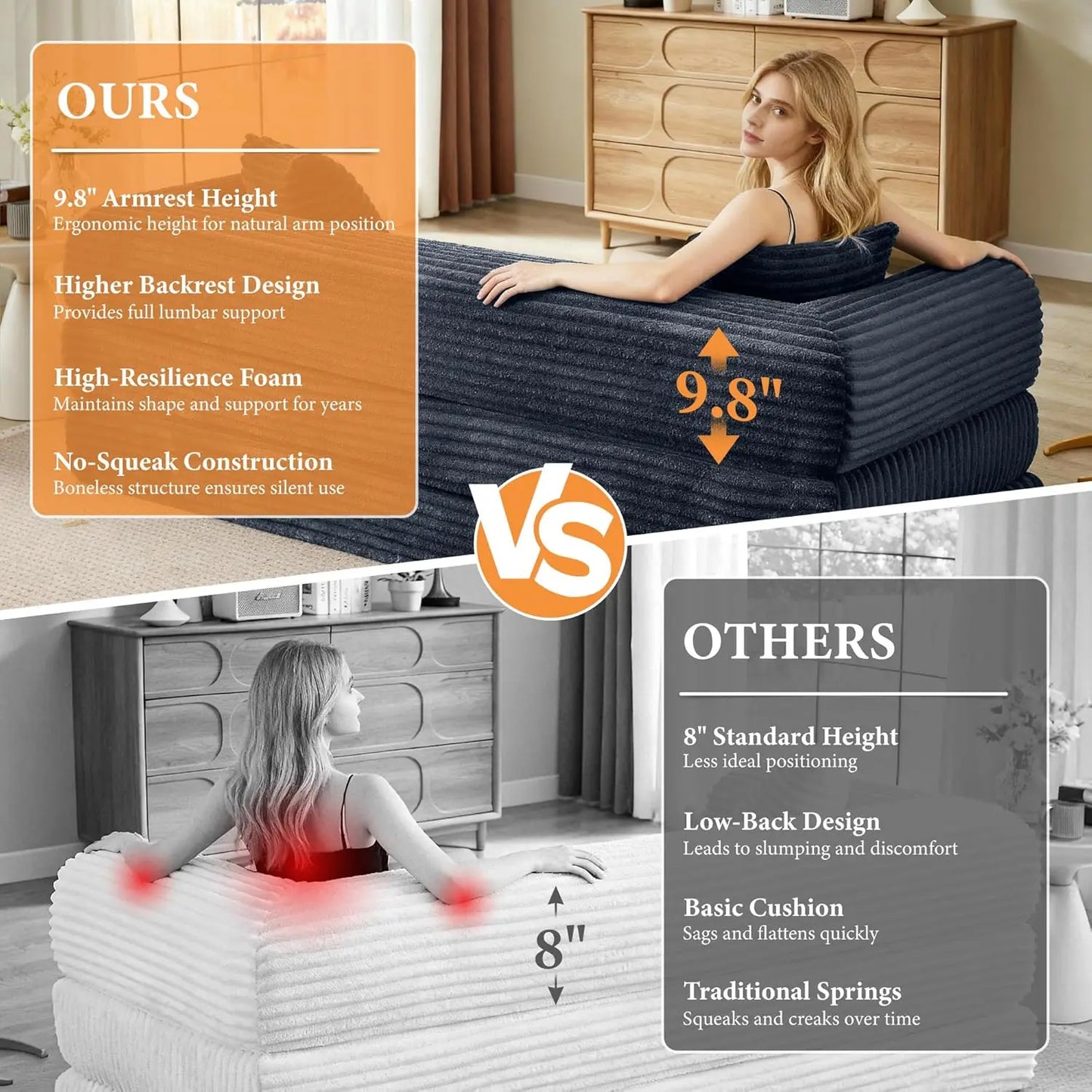 Couch Futon Sofa Bed Sectional Cloud Sleeper For Living Room