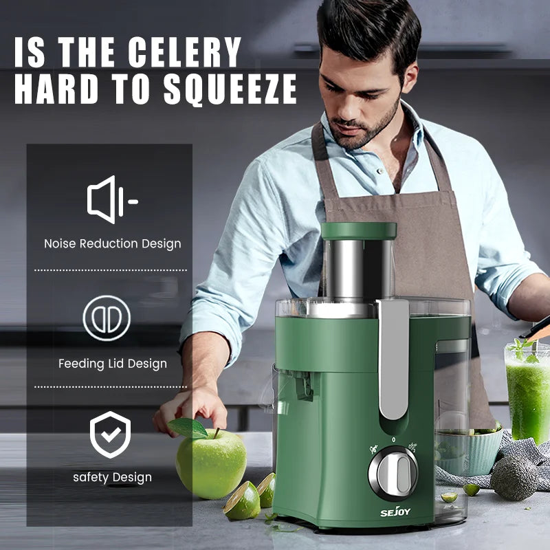 Sejoy 500W Compact Fruit Juicer With Wide Mouth Feed Chute