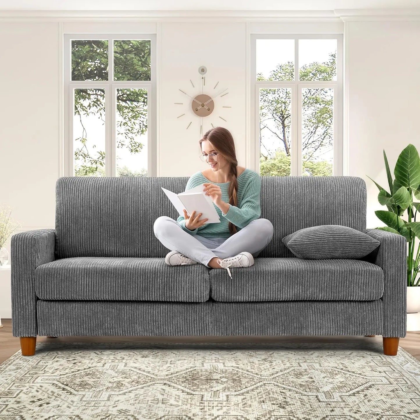 Corduroy Sofa No Tool Assembly For Easy Living Room