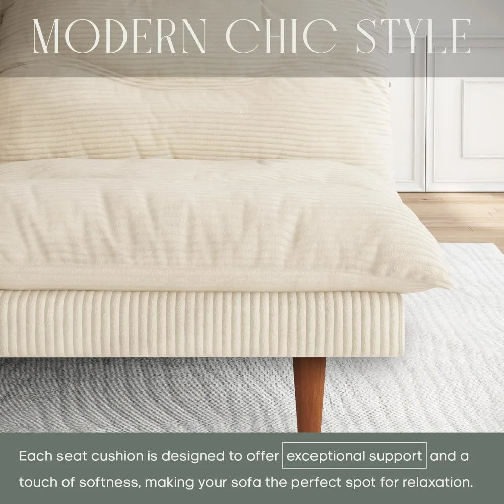 Corduroy Futon Sofa Bed With Adjustable Backrest And Convertible Sleeper