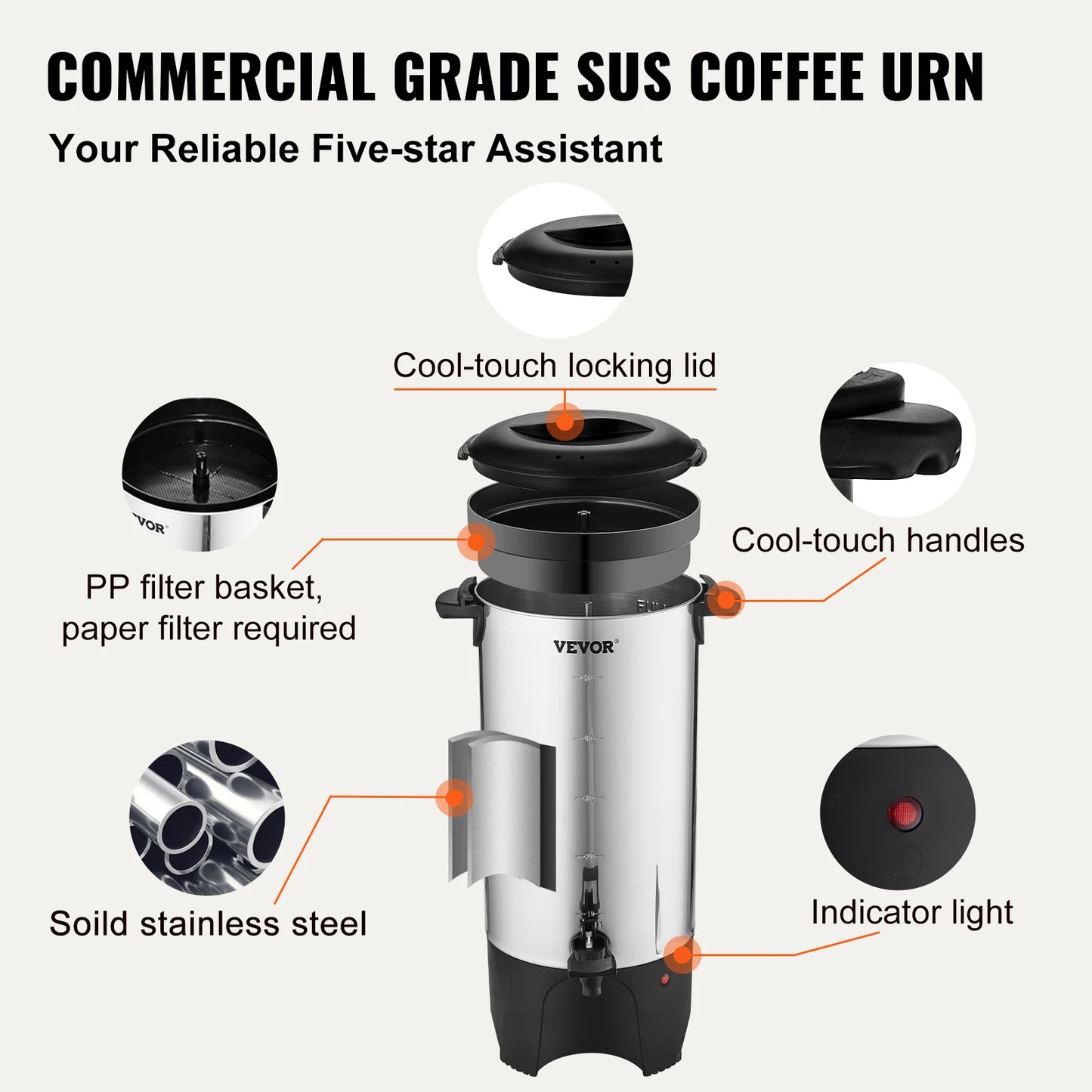 SucceBuy Commercial Coffee Urn 1000W Stainless Steel Dispenser