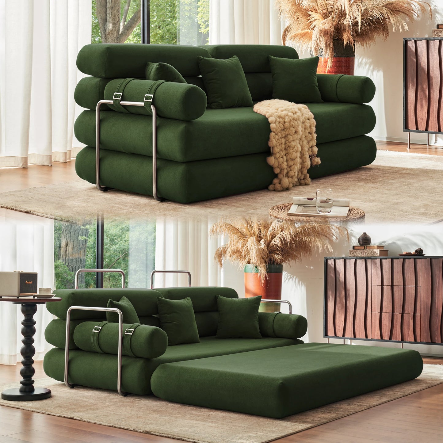 Convertible Sleeper Sofa Folding Sofa Bed With Rounded Arm Supports