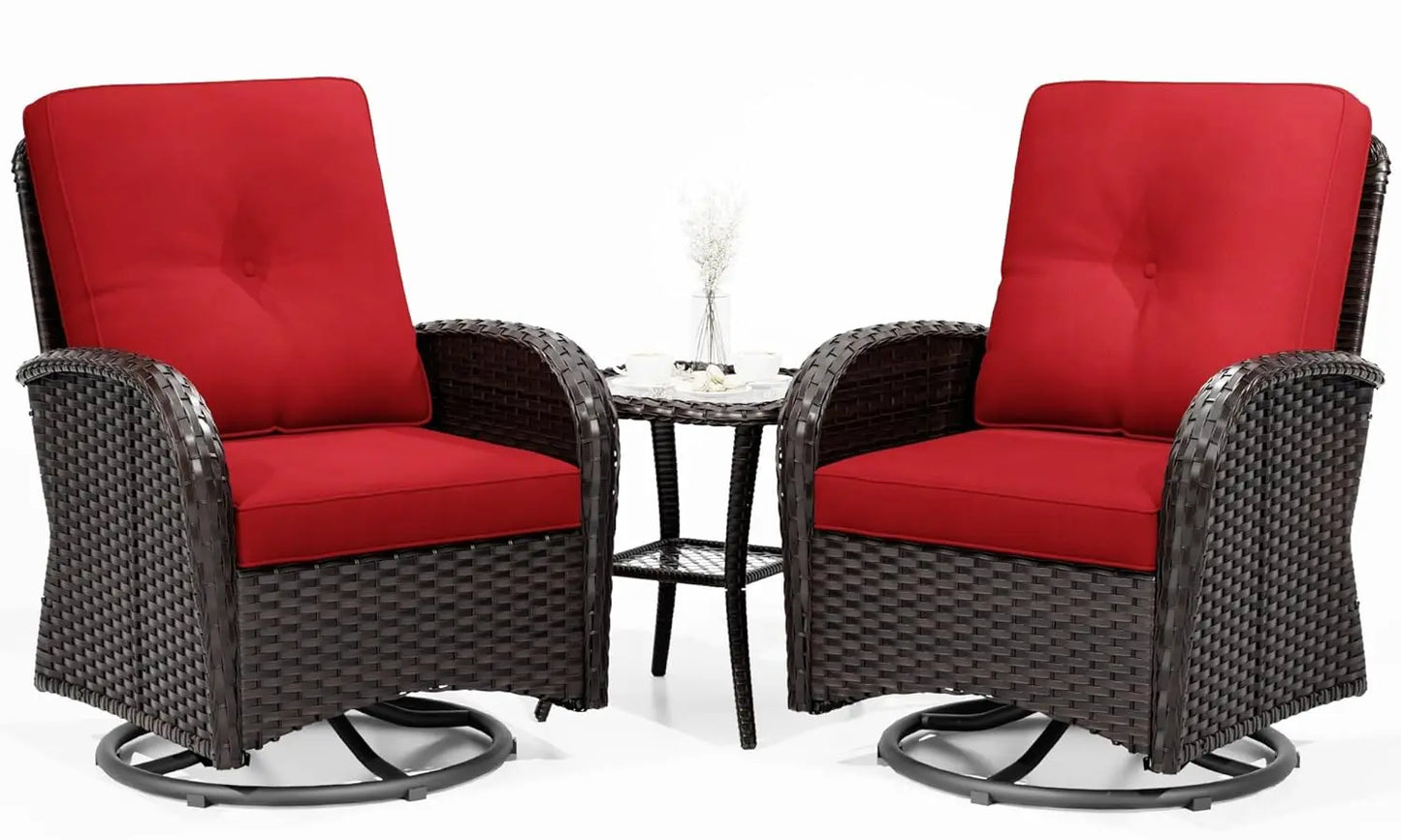 Outdoor Swivel Rocker Chairs Wicker Patio Set With Thick Cushions