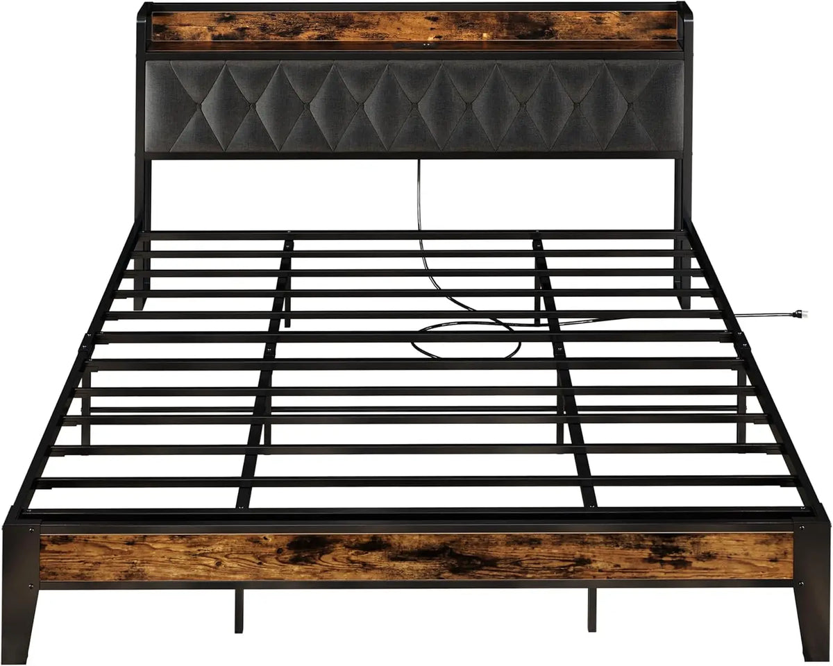 Modern Fabric Platform Bed Frame With Storage Headboard And Power Outlets Modern Design