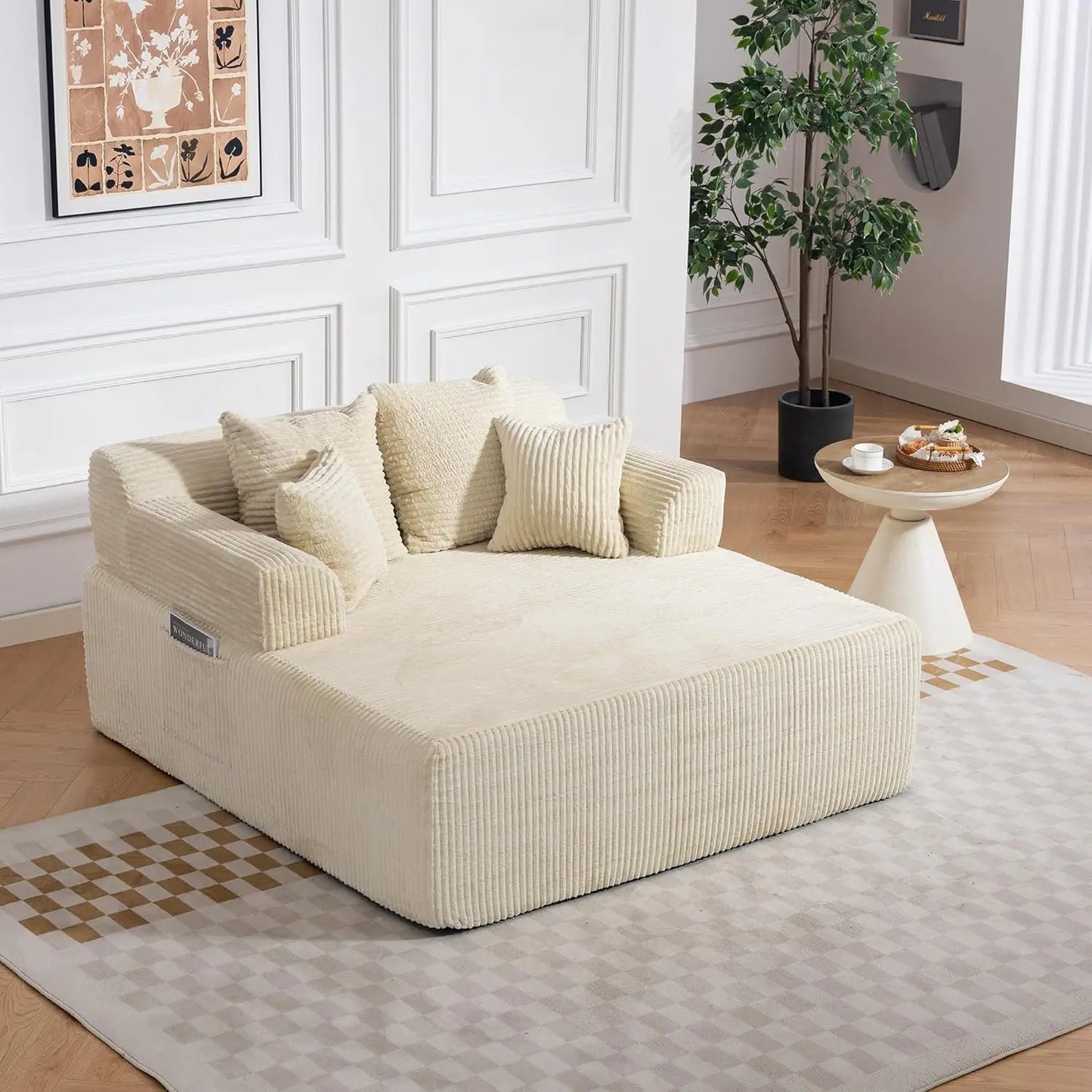 Modern L Shaped Corduroy Chaise Lounge Sofa Bed With Arms