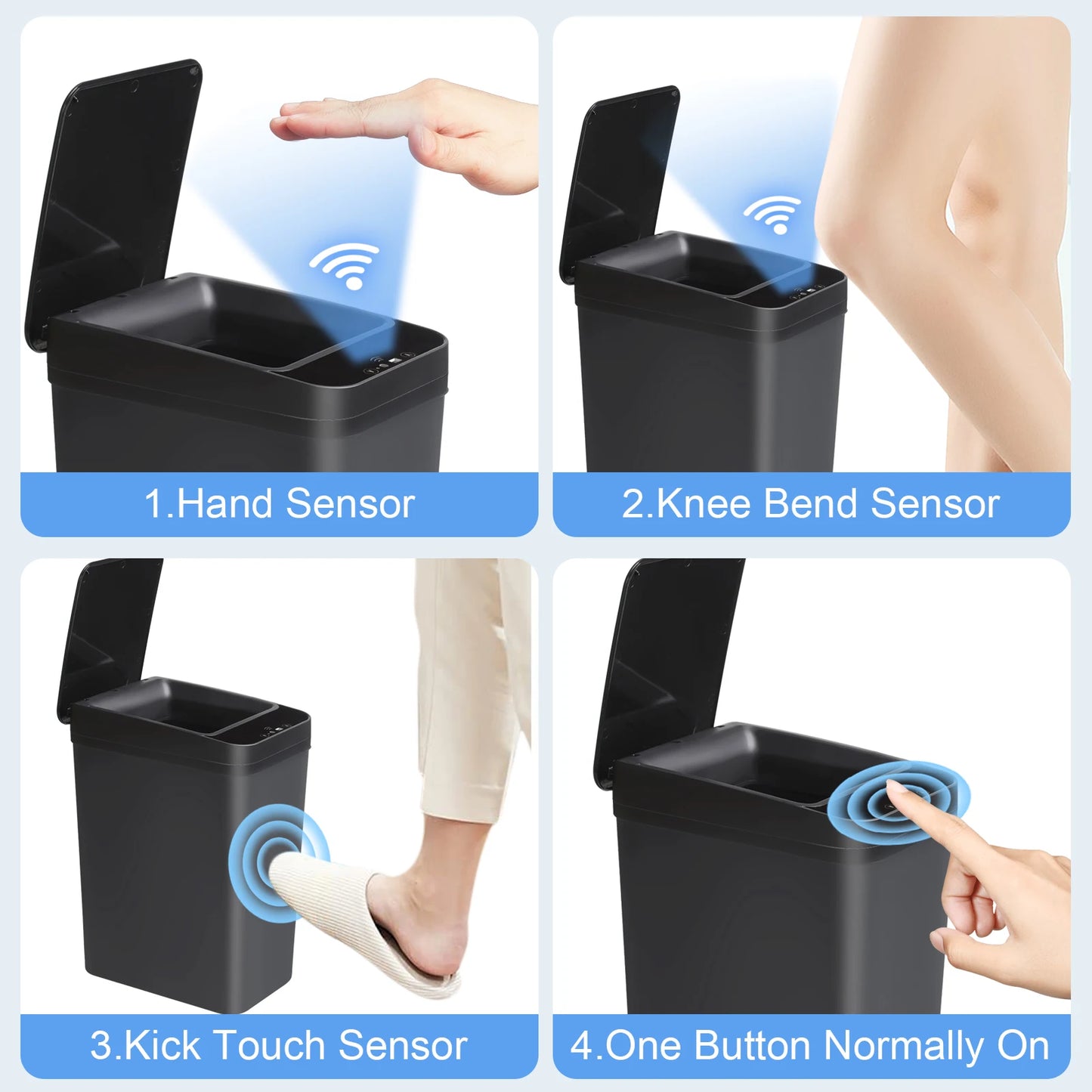 Touchless Motion Sensor Slim Bathroom Trash Can Lid