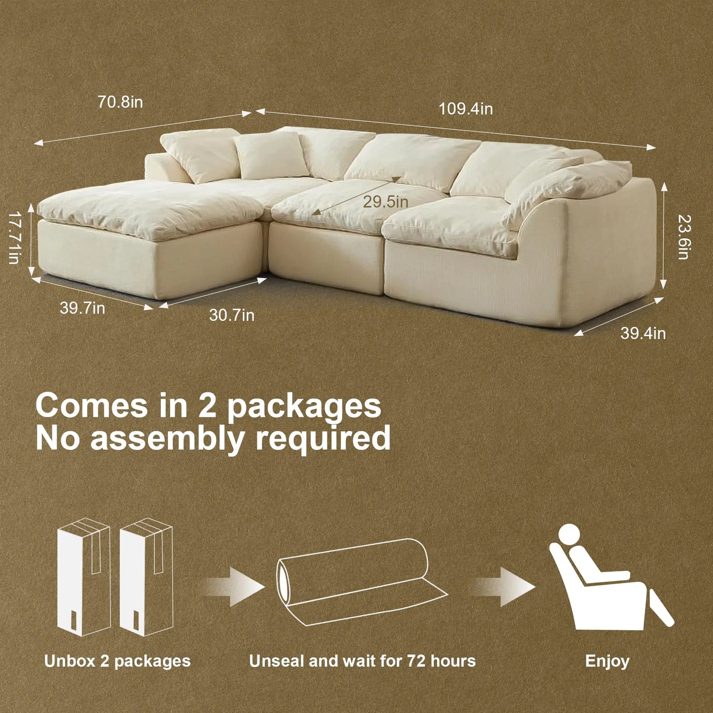 Yeflixvrau L Shaped Sofa Sectional With Ottoman Chenille Fabric