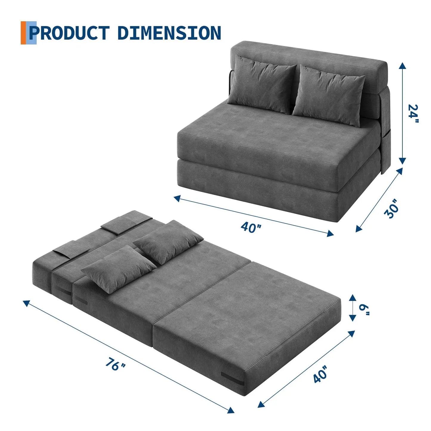 HobbyLane 4 In 1 Folding Sofa Bed Corduroy Sleeper