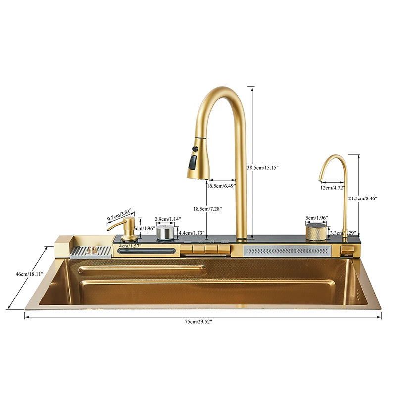 Wanmivezlo Brushed Stainless Steel Kitchen Sink Waterfall Single Bowl