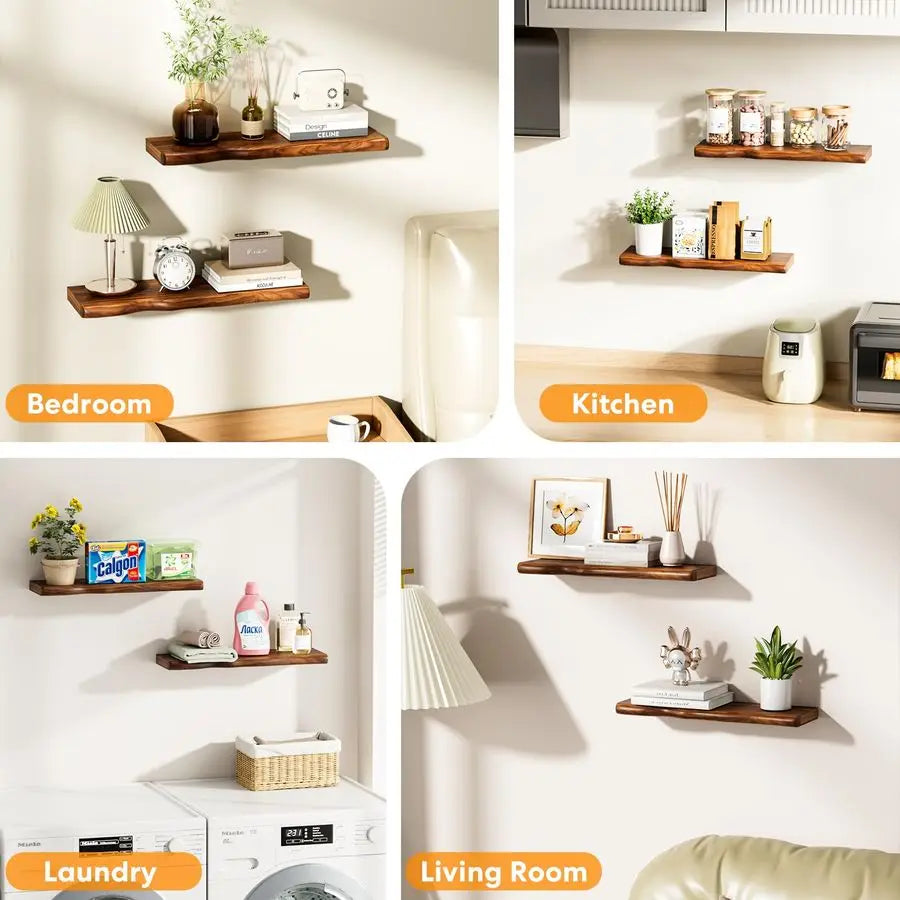 XMSJ Rustic Farmhouse Floating Wall Shelf Live Edge Pine