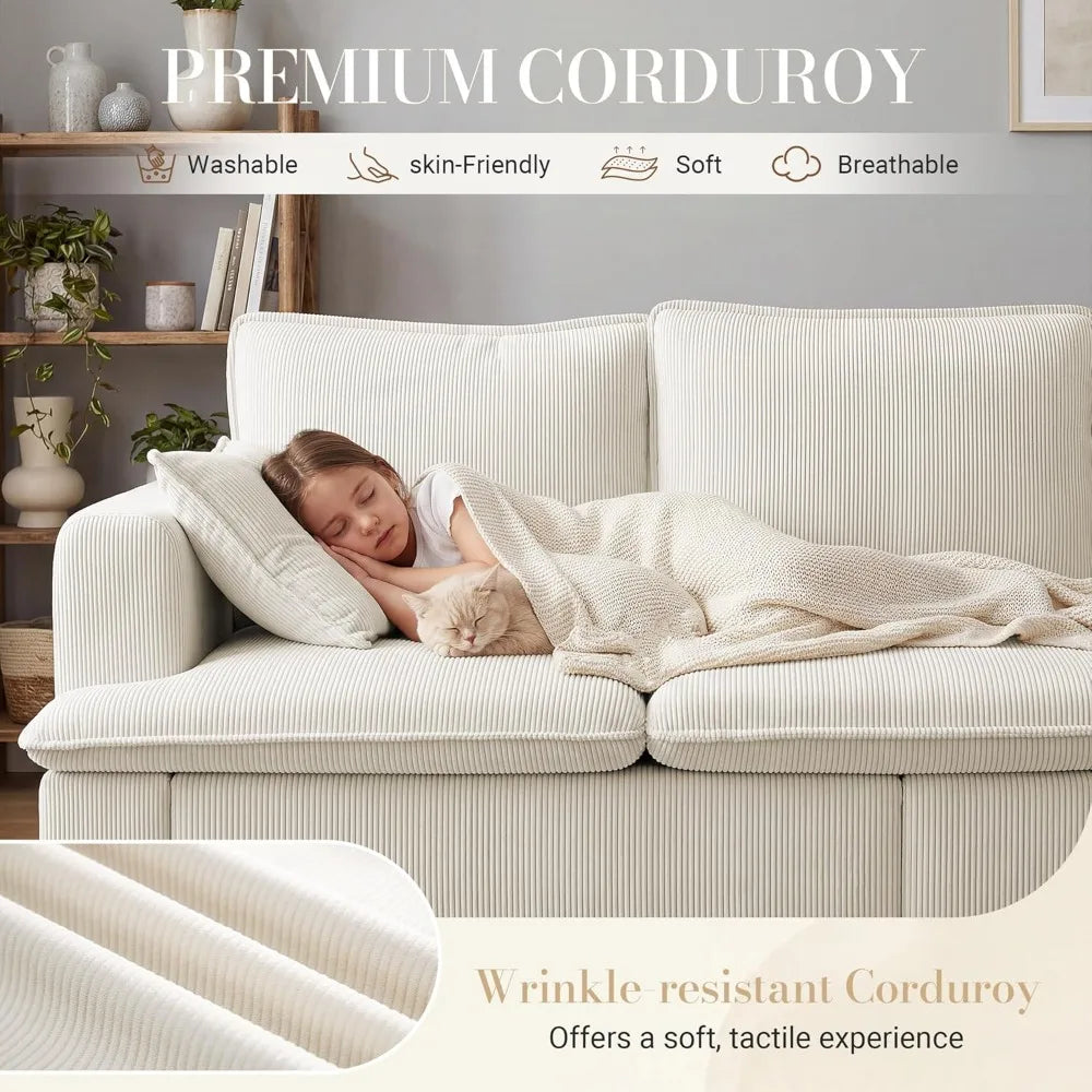 Corduroy 3 Seater Sofa Couch Deep Seat Modern Living Room