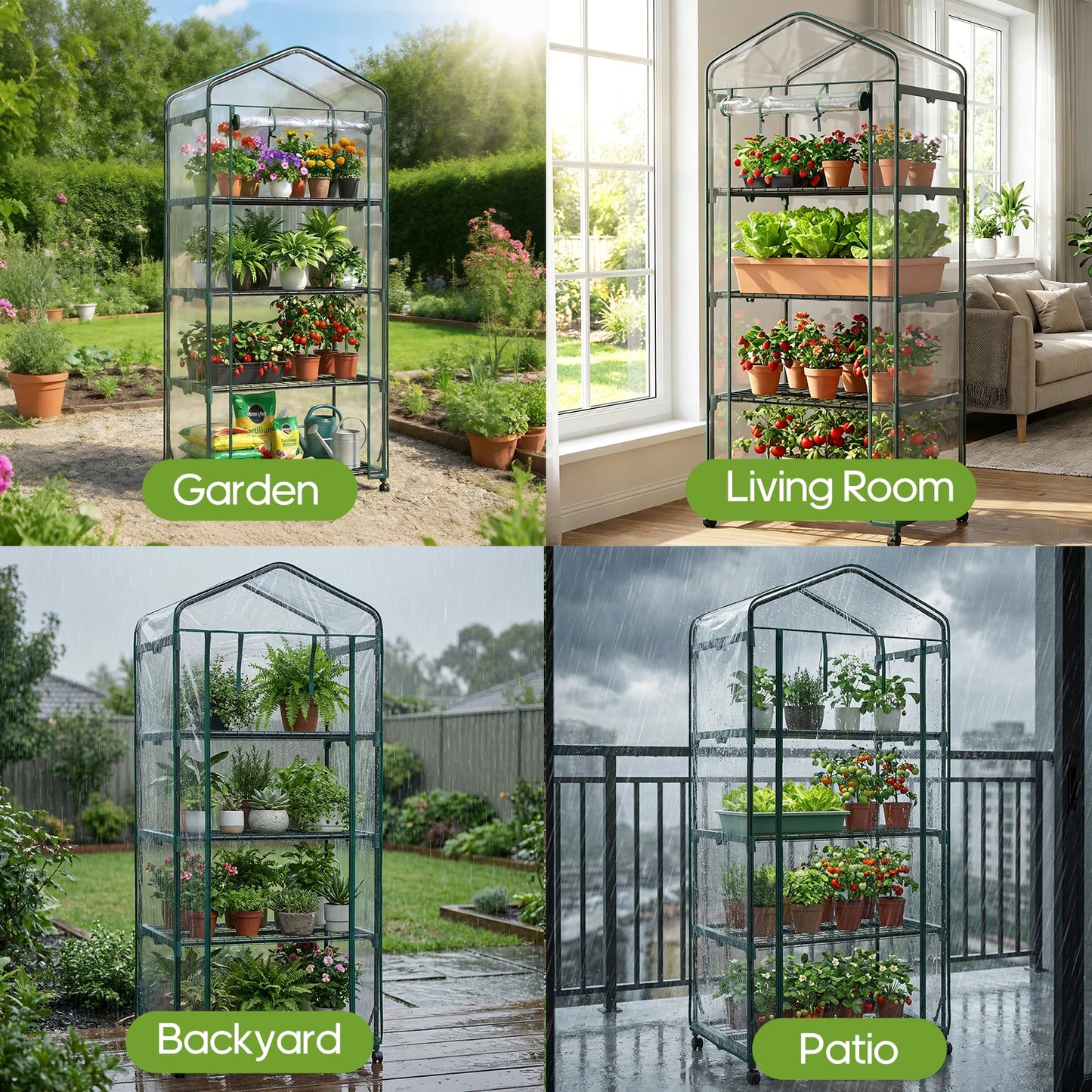 Portable Four Tier Greenhouse On Wheels For Indoor Outdoor Gardening