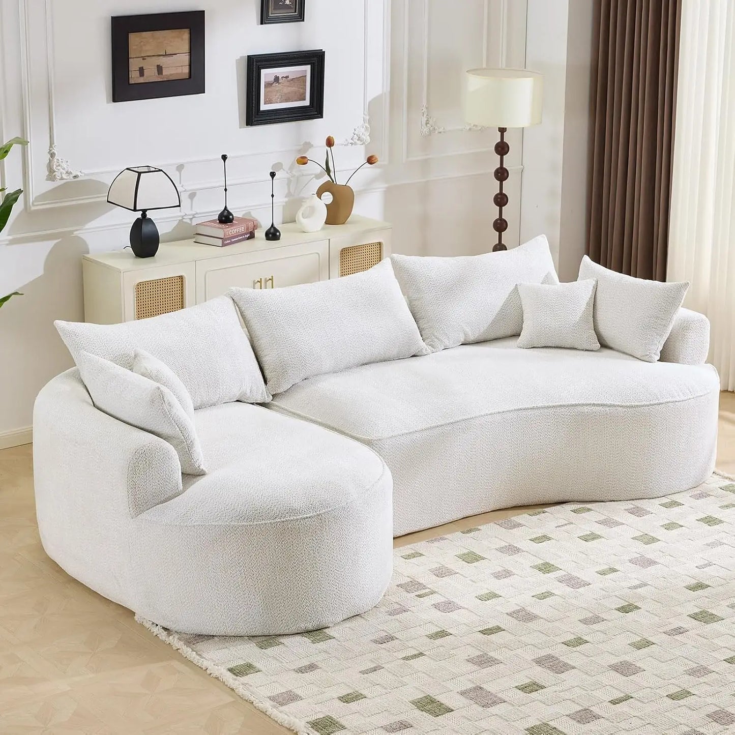 L Shaped Sectional Sofa With Curved Seat Design And Pillows