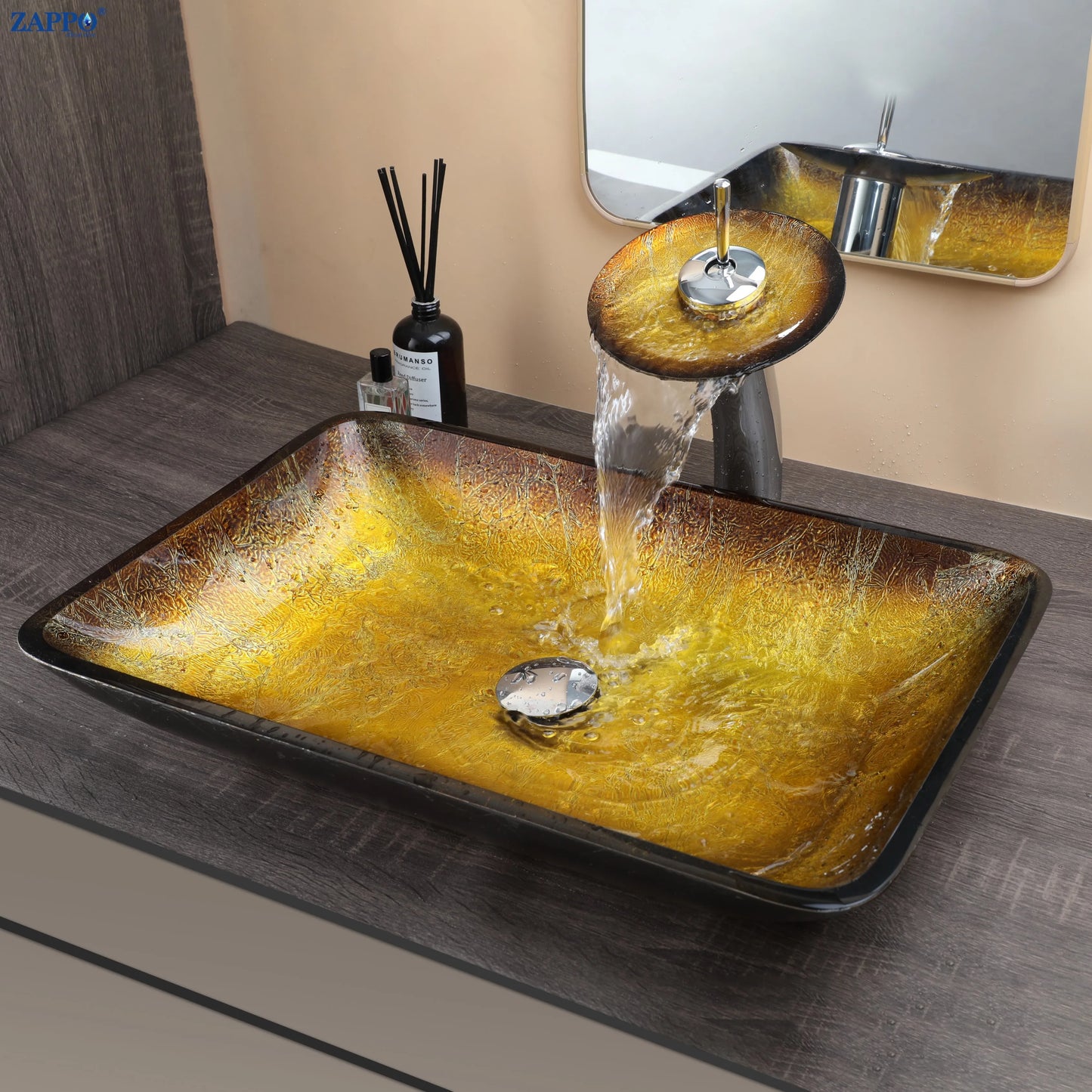 YANKSMART Tempered Glass Basin Sink Washbasin Faucet Set