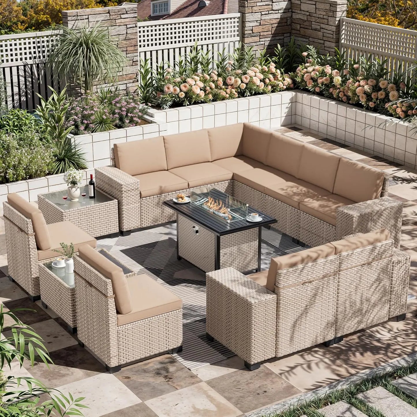 13 Pieces Patio Furniture Set,Outdoor Sectional Wicker Sofa,High Back Rattan Patio Conversation Sets