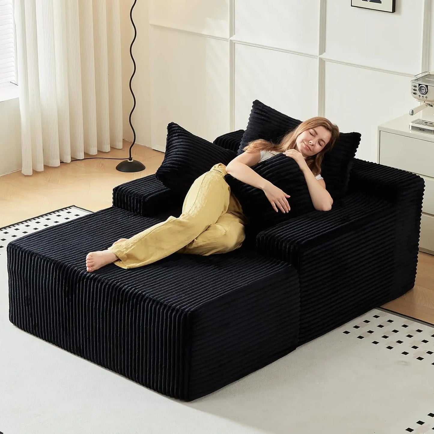 Corduroy Upholstered Sofa Bed Sleeper Couch Modern Lounge Chair