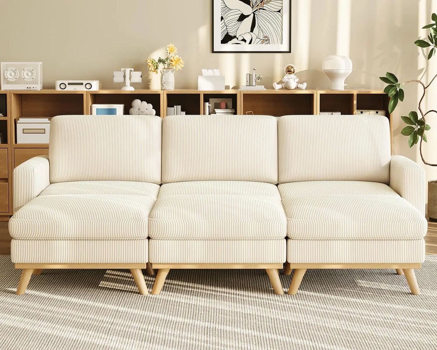HUANZHUANG Modern Loveseat Sofa Corduroy Fabric Wood Frame Spring Cushion