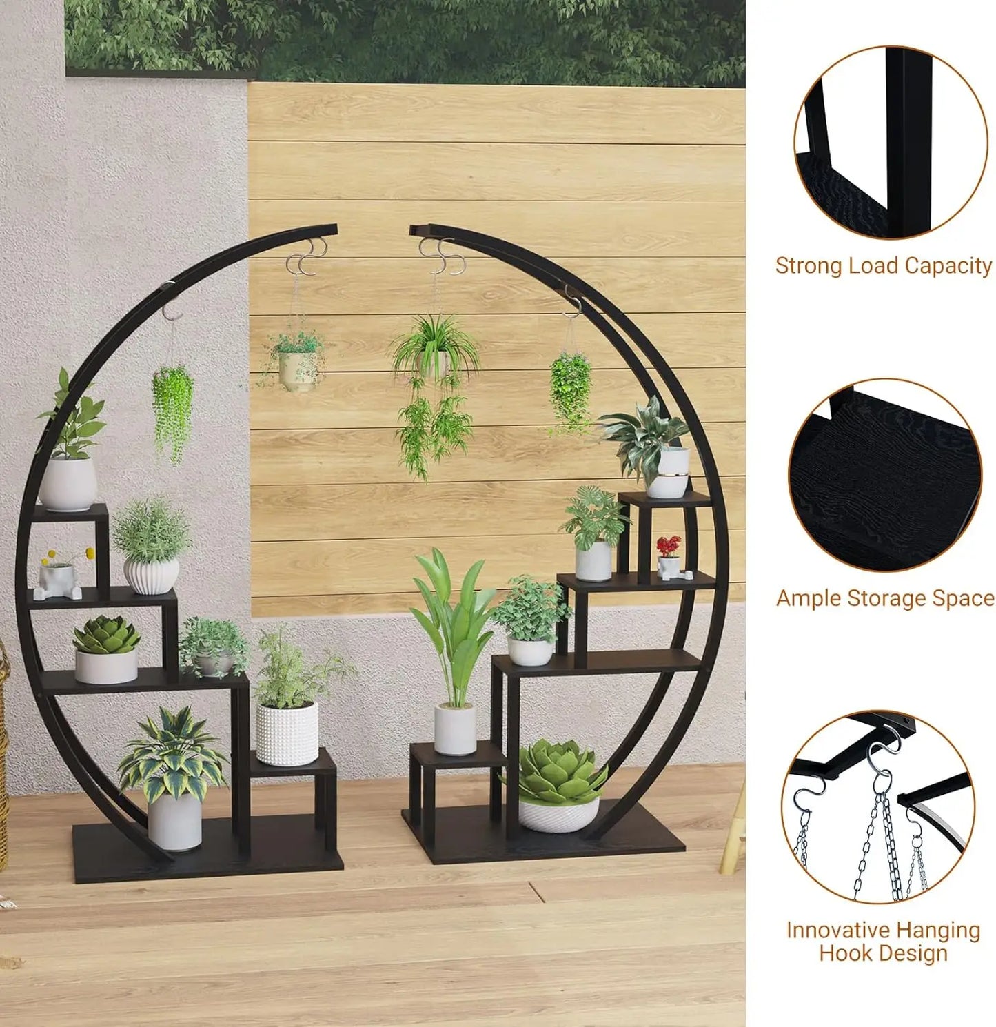 TWISTER.CK Two Pack 5 Tier Metal Plant Stand Half Moon Indoor Plant Rack