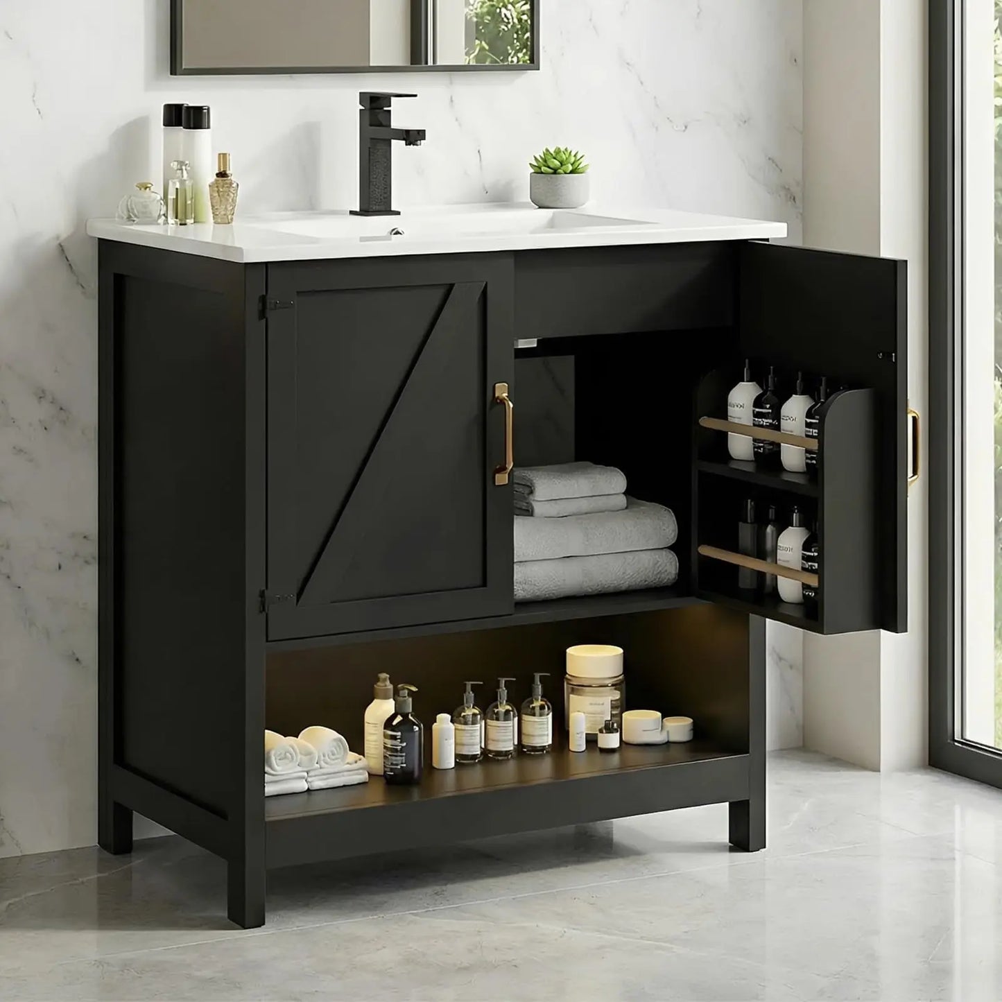 Freestanding Bathroom Vanity With Sink And RGB LED Lighting