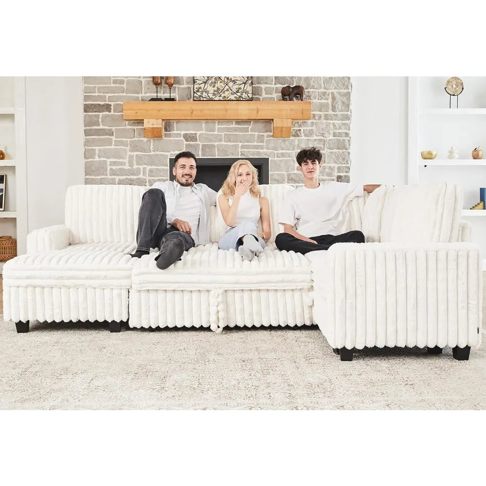 Corduroy Sleeper Sofa Bed With Storage Chaise Modular Sectional