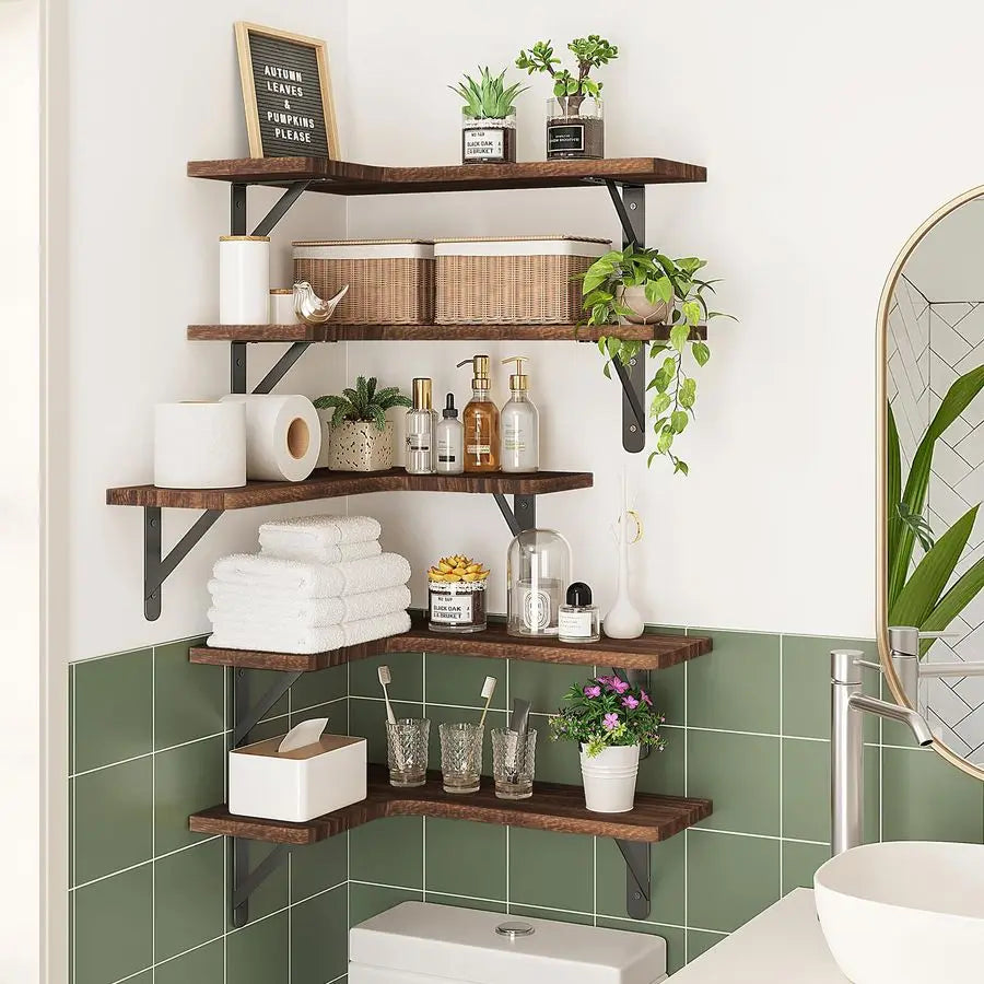 XMSJ Floating Wall Shelves Rustic Corner Shelf For Bathroom Kitchen Living Room