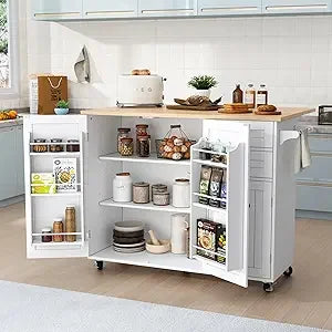 RBXCCarcase Rolling Kitchen Island With Storage And DropLeaf Bar Countertop
