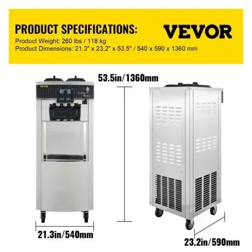 VEVOR 3 Flavor Vertical Soft Ice Cream Machine For Cafes
