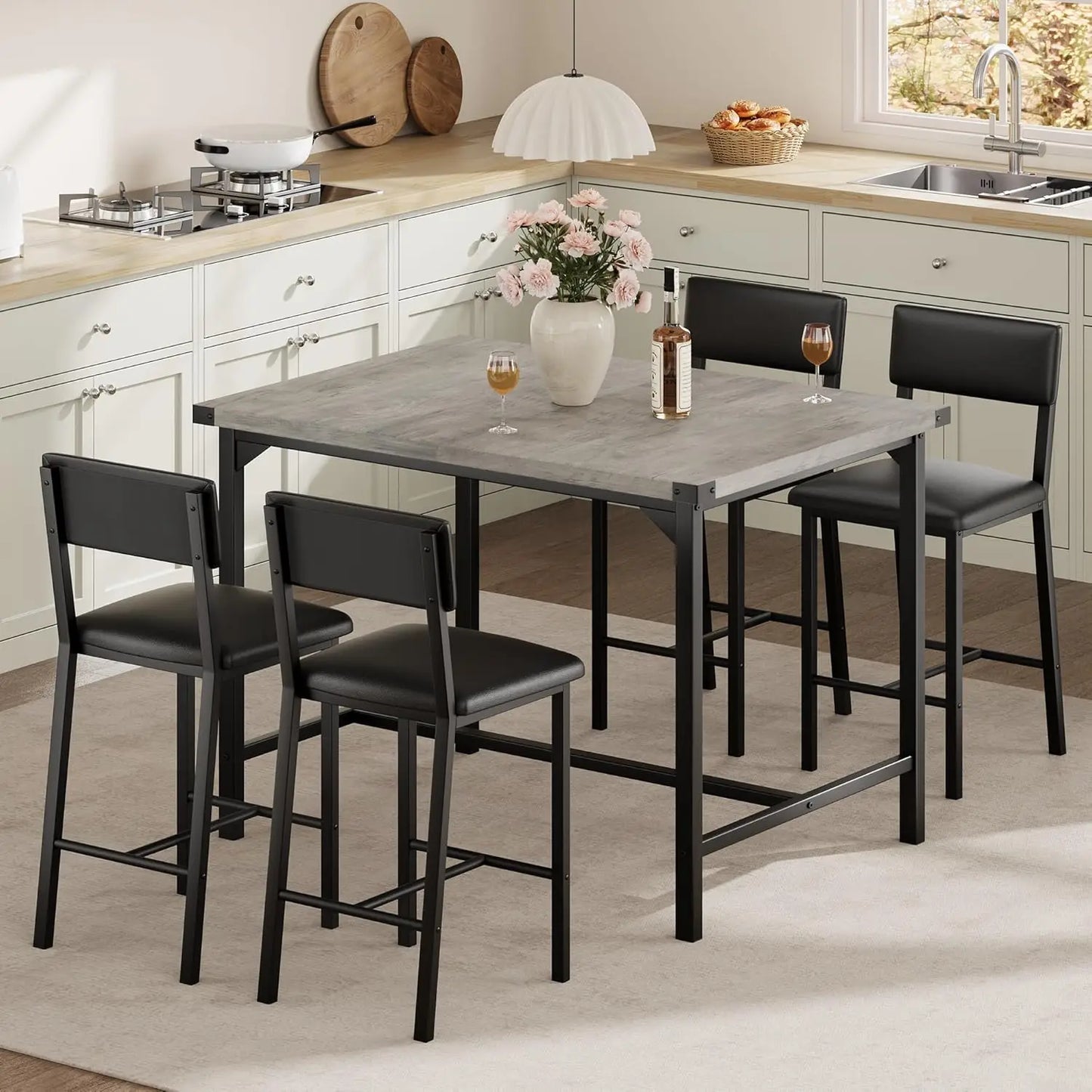 HiMISS 5 Piece Dining Table Set with Upholstered Chairs