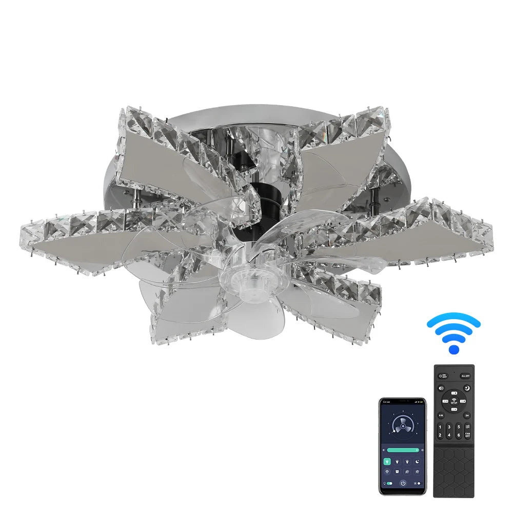 GreeLustr Luxury Crystal Ceiling Fan Lamp With Remote Control