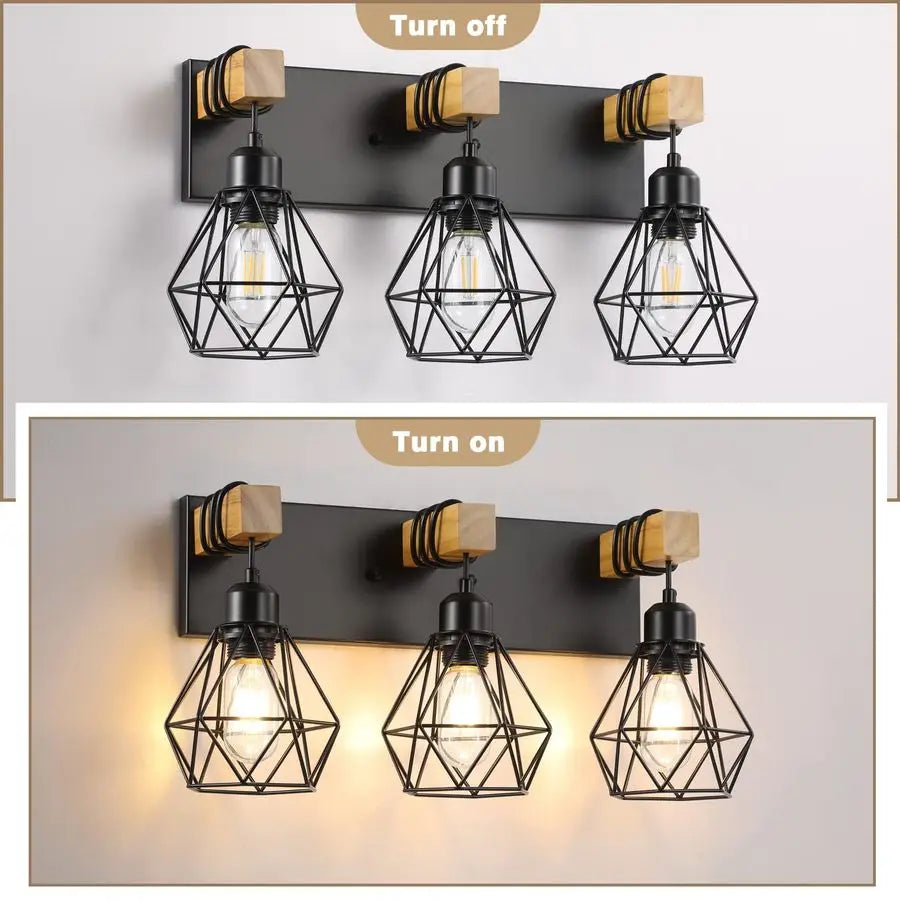 Farmhouse Wood Vanity Light Fixtures Over Mirror Sconces