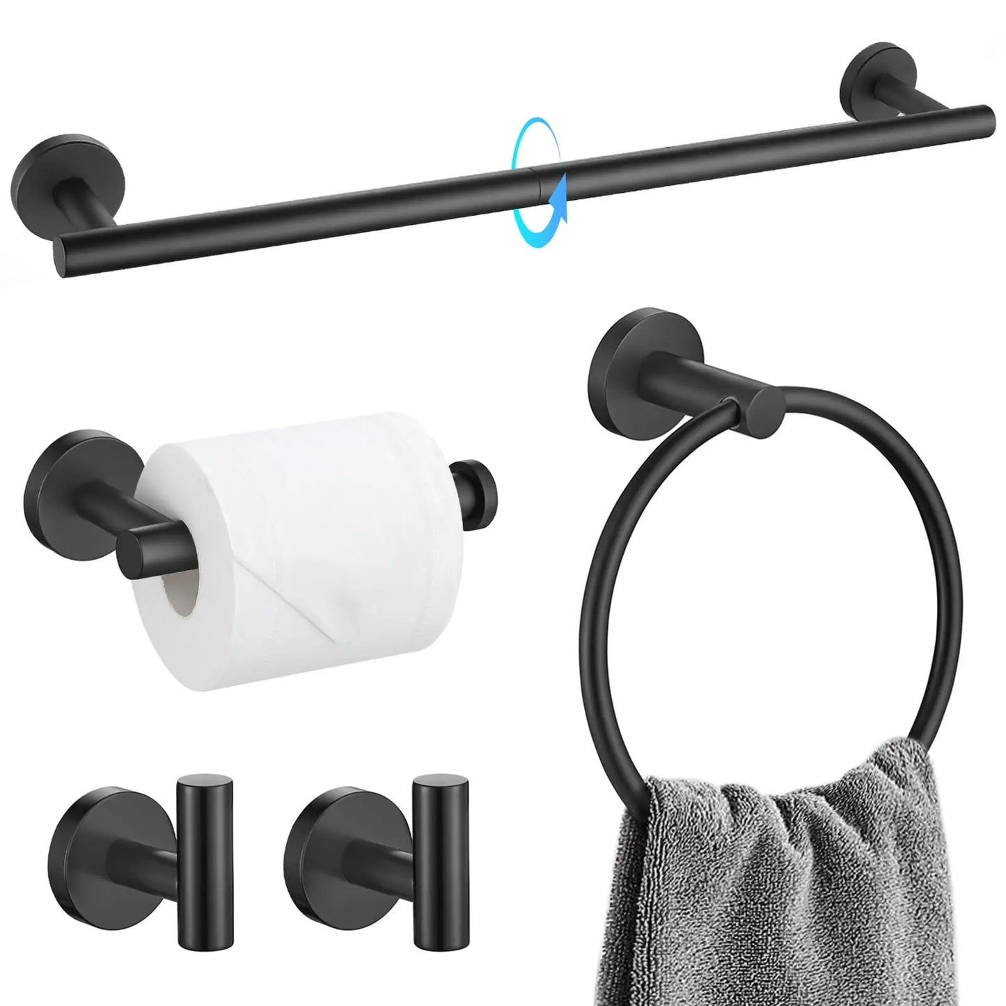 XIUWO 5 Piece Brushed Bathroom Accessories Set Stainless Steel Hardware