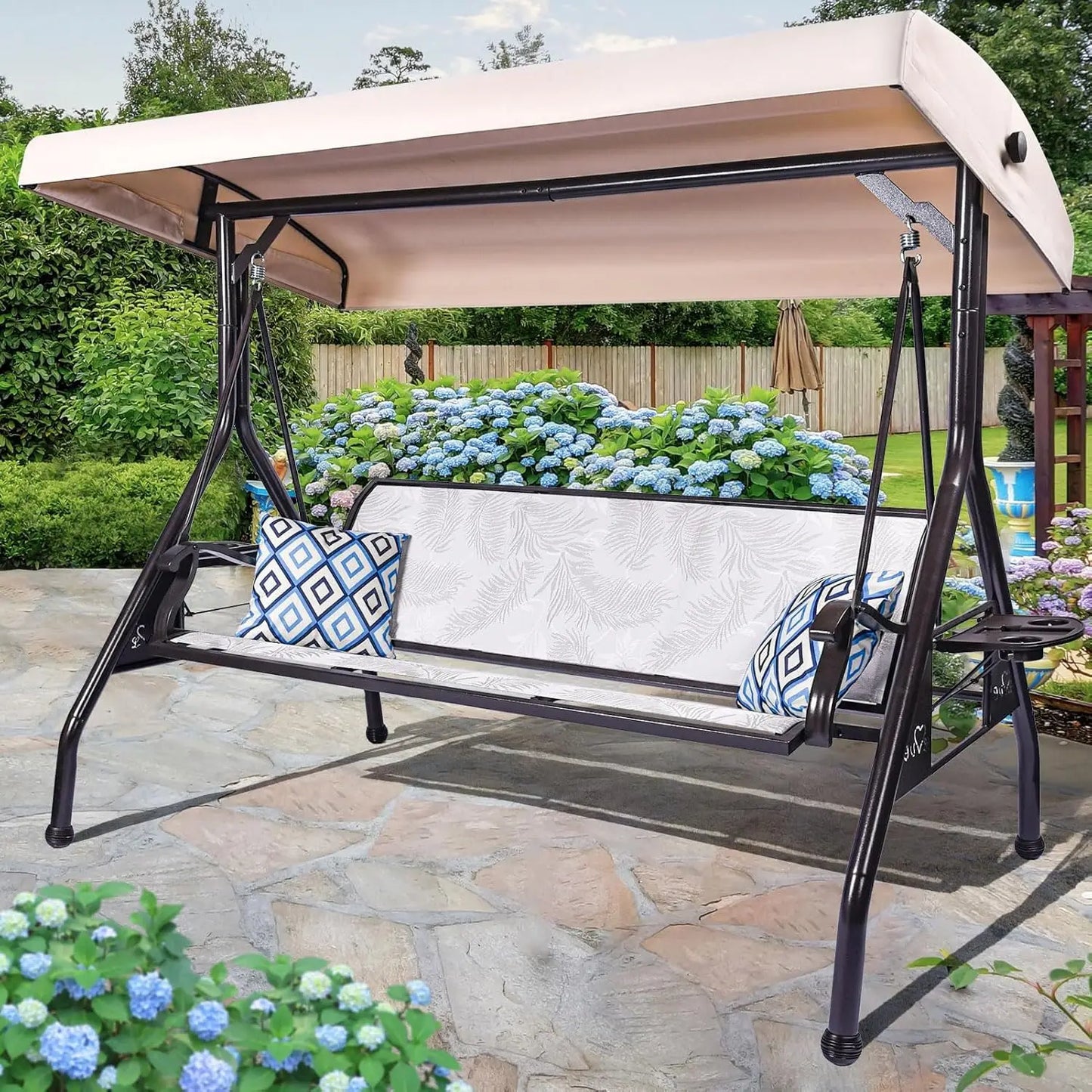 3 Seat Patio Swing Chair With Adjustable Canopy Textilene