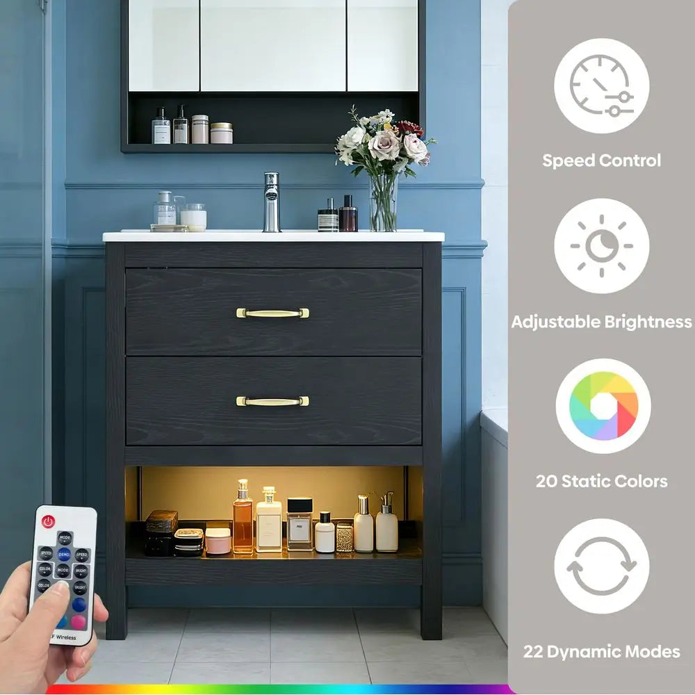 Vanity With Sink Modern Bathroom Cabinet Set LED Light