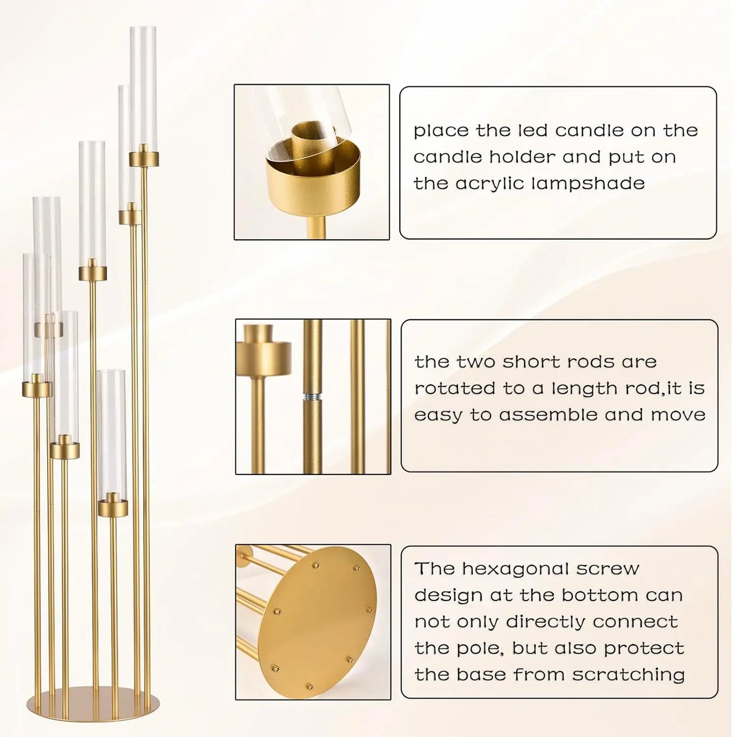 Seven Arm Floor Candelabra Centerpieces for Weddings and Events